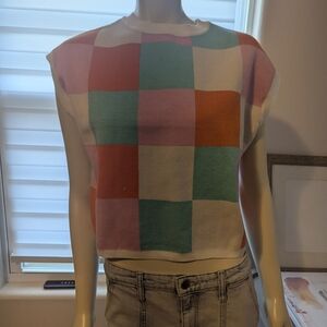 Colorful Retro Checkered Sleeveless Top